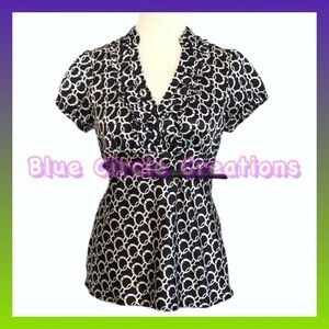 Heart Soul Vintage Y2K Black and White Circle Print Satin Ruffle Belted Top M